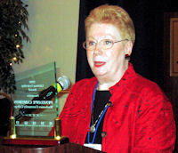 Penny Cameron accepts ICCTA's 2008 Lifelong Learning Award.